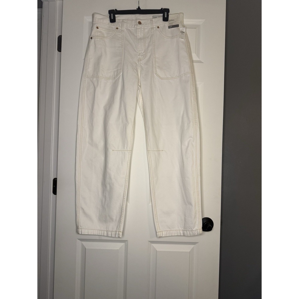 Gap High Rise Barrel No Stretch Jeans White 31/12 Regular Nwt $89